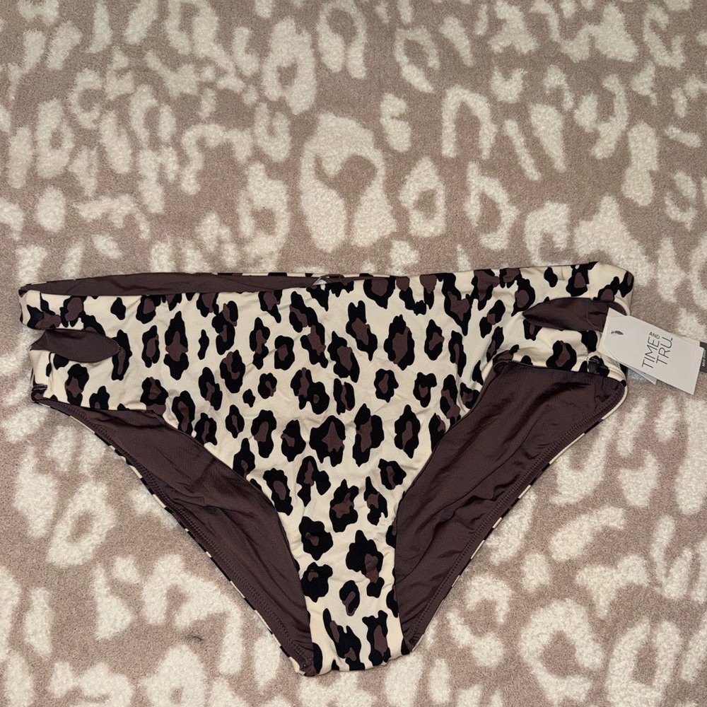 Time and Tru Leopard Print Bikini Bottom - Brown and Cream